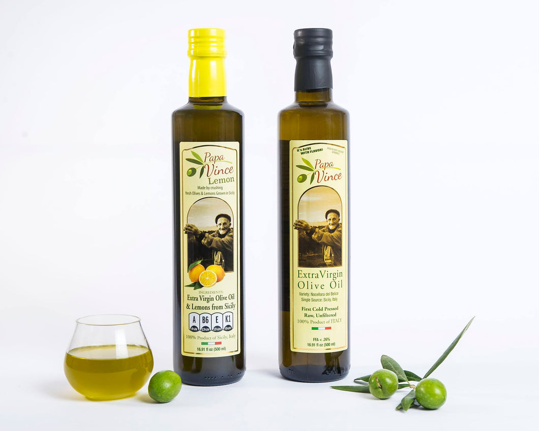 Cold-Pressed Extra Virgin Sicilian Olive Oil -  -500ml & Sicilian Extra Virgin Olive Oil & Lemon Blend - 500ml